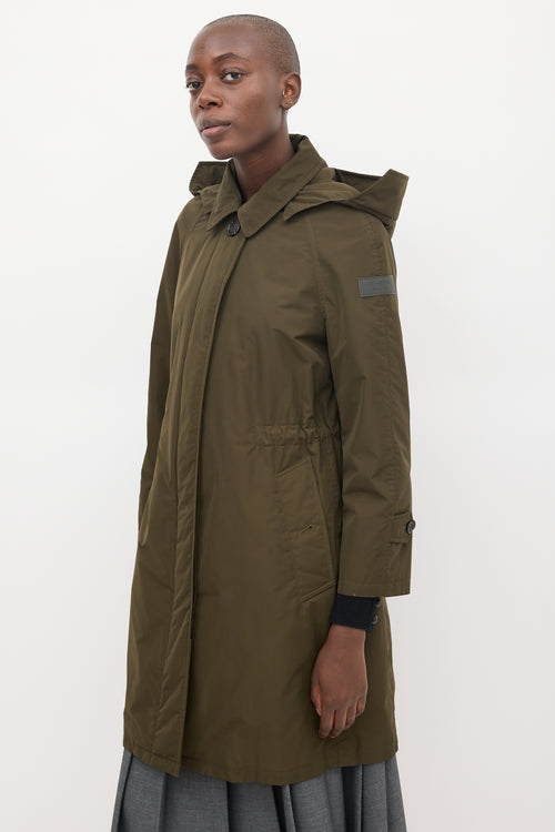 Burberry Dark Green Hooded Mid Length Anorak Coat