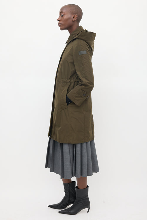 Burberry Dark Green Hooded Mid Length Anorak Coat