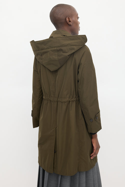 Burberry Dark Green Hooded Mid Length Anorak Coat