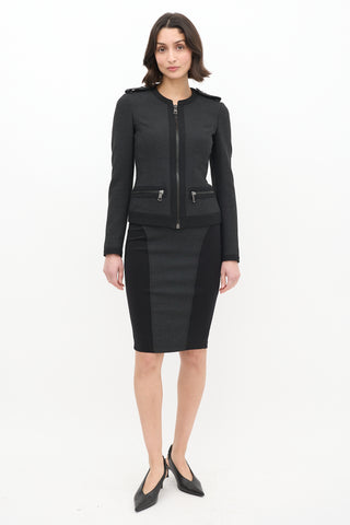 Burberry Dark Grey Panelled Pencil Skirt