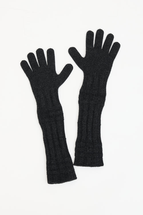 Burberry Dark Grey Merino Wool Long Gloves