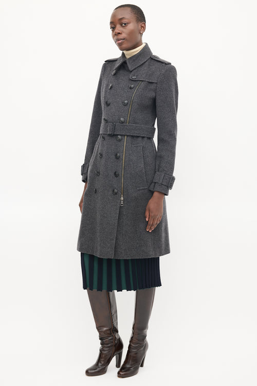 Burberry Dark Grey Wool Double Breasted Trench Coat