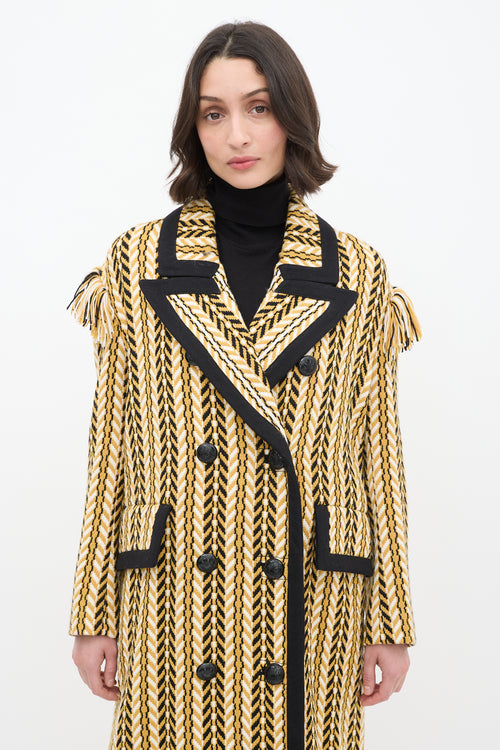 Burberry Fall 2016 Black 
Yellow Wool Fringe Coat