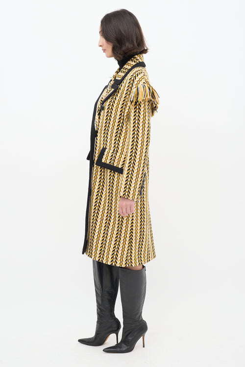 Burberry Fall 2016 Black 
Yellow Wool Fringe Coat