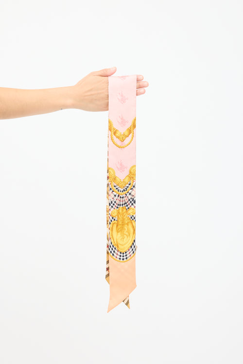 Burberry Gold 
Pink Silk Reversible Printed Nova Check Skinny Scarf