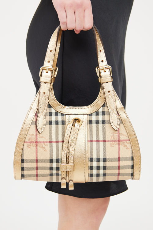 Burberry Gold Haymarket Check Ashbury Bag