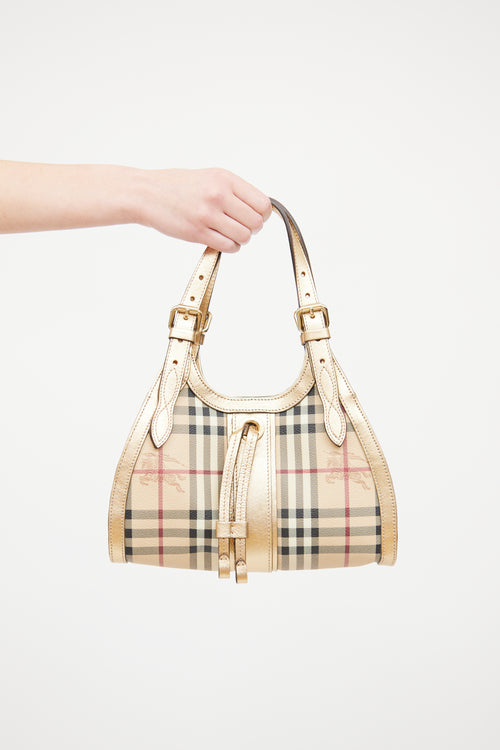 Burberry Gold Haymarket Check Ashbury Bag