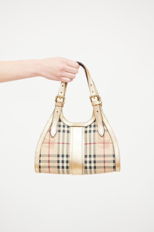 Burberry Gold Haymarket Check Ashbury Bag