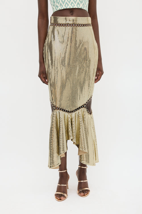 Burberry Gold Square Sequin Metallic Skirt