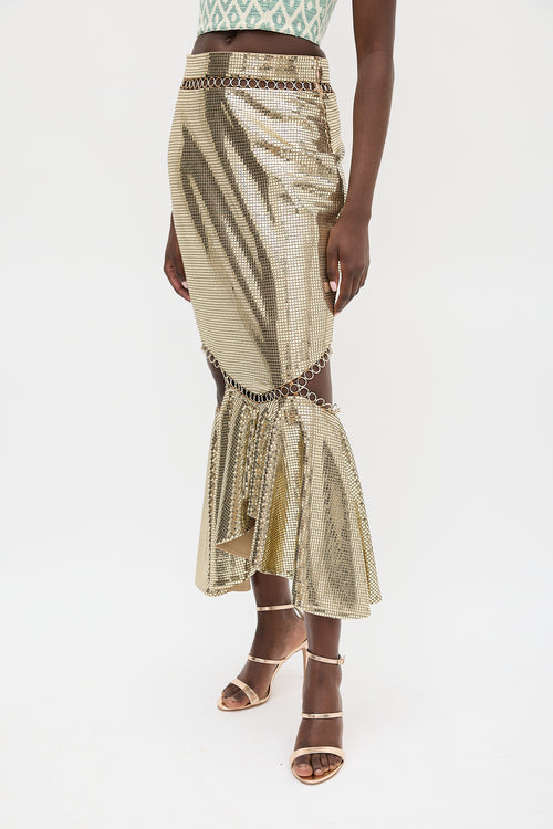 Burberry Gold Square Sequin Metallic Skirt