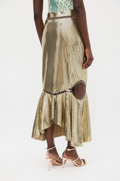 Burberry Gold Square Sequin Metallic Skirt