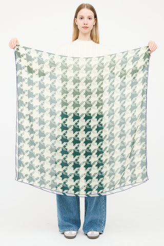 Burberry Green 
Cream Silk Houndstooth Scarf