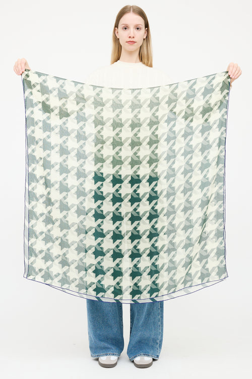 Burberry Green 
Cream Silk Houndstooth Scarf