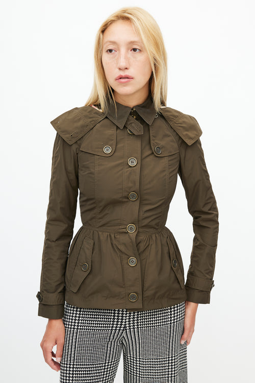 Burberry Green Hooded Nylon Short Trench Coat