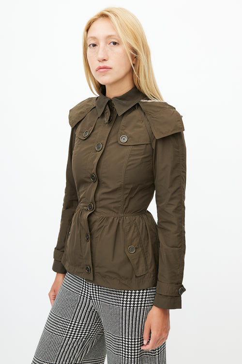 Burberry Green Hooded Nylon Short Trench Coat