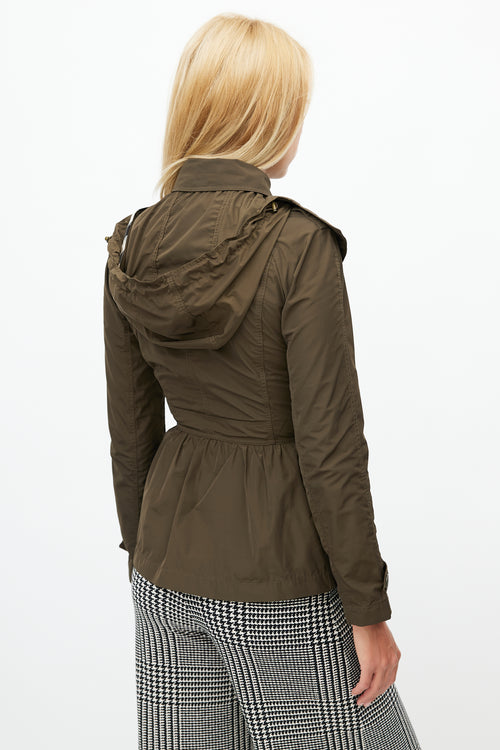 Burberry Green Hooded Nylon Short Trench Coat