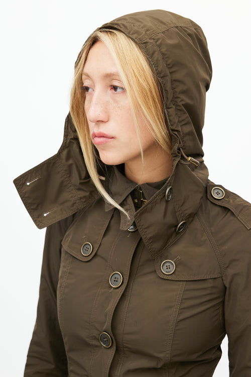 Burberry Green Hooded Nylon Short Trench Coat