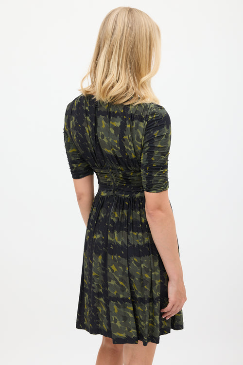 Burberry Green 
Navy Printed Gathered Dress