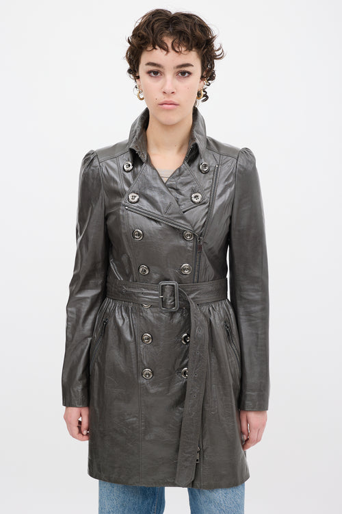 Burberry Green Patent Leather Belted Coat