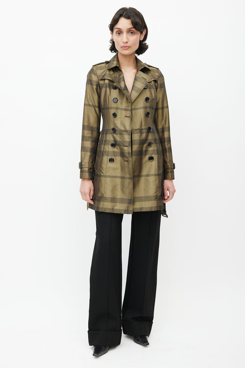 Burberry Green 
Black Plaid Double Breasted Trench Coat