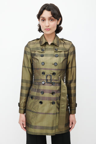 Burberry Green 
Black Plaid Double Breasted Trench Coat