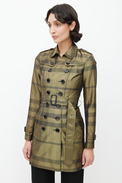 Burberry Green 
Black Plaid Double Breasted Trench Coat