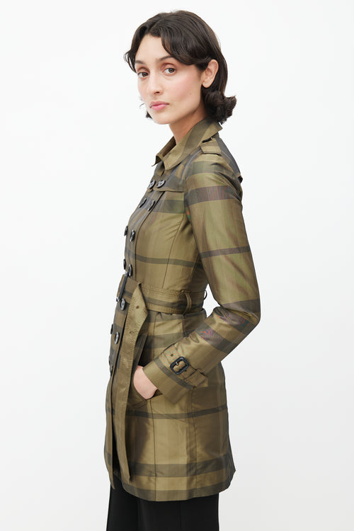 Burberry Green 
Black Plaid Double Breasted Trench Coat