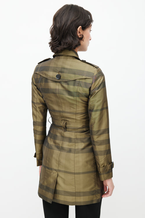 Burberry Green 
Black Plaid Double Breasted Trench Coat