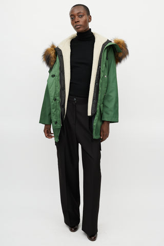 Burberry Green Shearling Lined Hooded Parka