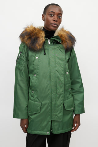 Burberry Green Shearling Lined Hooded Parka