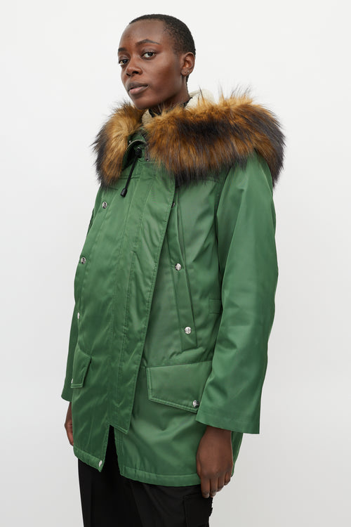 Burberry Green Shearling Lined Hooded Parka