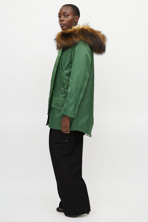 Burberry Green Shearling Lined Hooded Parka