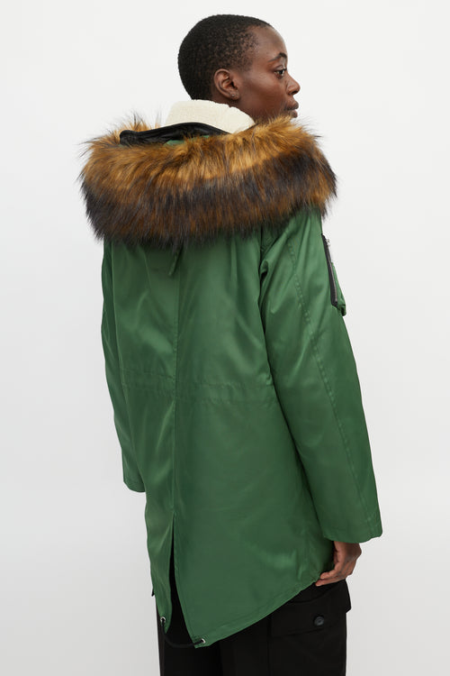 Burberry Green Shearling Lined Hooded Parka