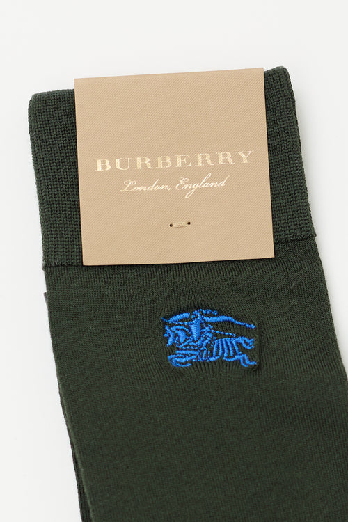 Burberry Green Silk Logo Socks