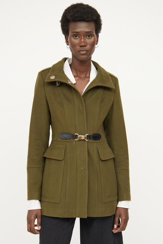 Burberry Green Wool Buckle Jacket