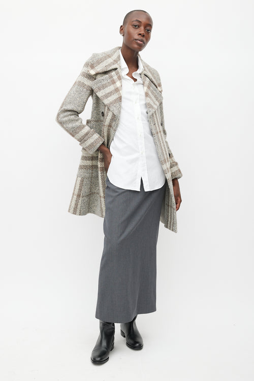 Burberry Grey 
Beige Wool Plaid Coat