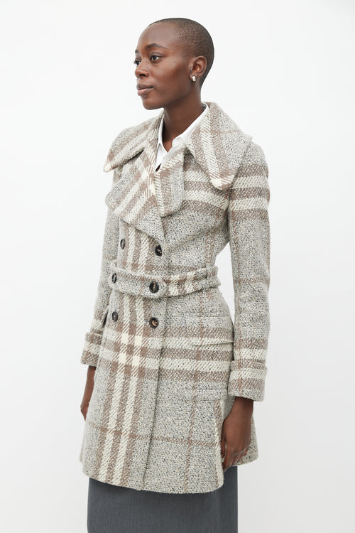 Burberry Grey 
Beige Wool Plaid Coat