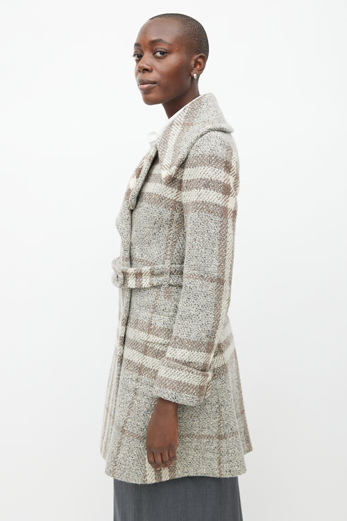 Burberry Grey 
Beige Wool Plaid Coat