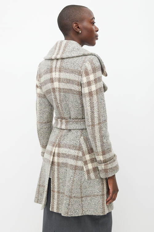 Burberry Grey 
Beige Wool Plaid Coat