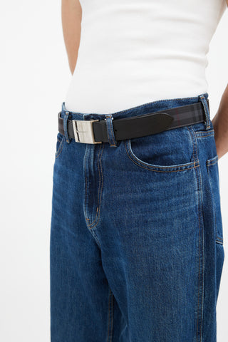 Burberry Grey 
Black Check Buckle Belt