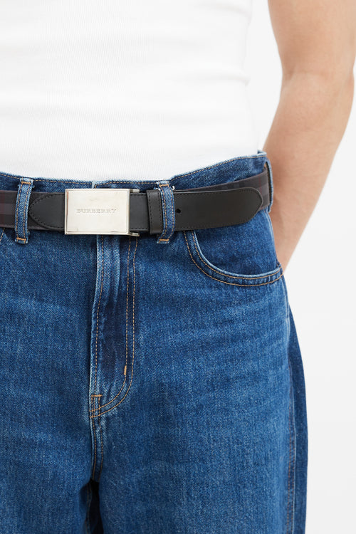 Burberry Grey 
Black Check Buckle Belt