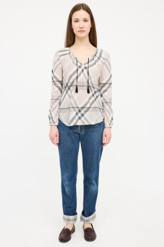 Burberry Grey 
Black Nova Check Tassel Top