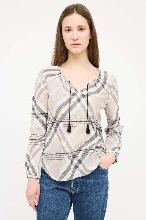 Burberry Grey 
Black Nova Check Tassel Top