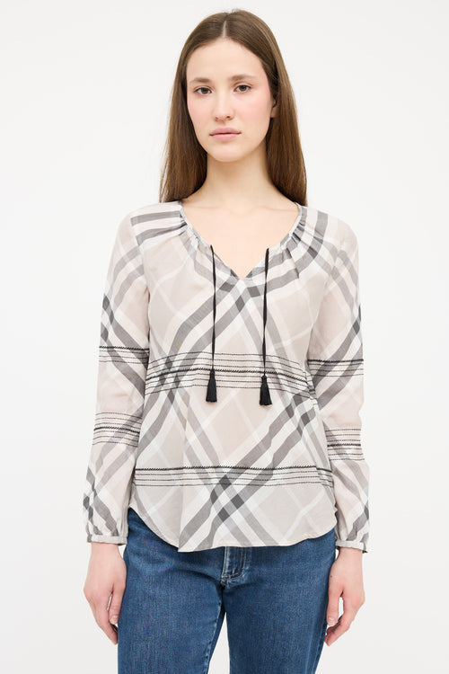 Burberry Grey 
Black Nova Check Tassel Top