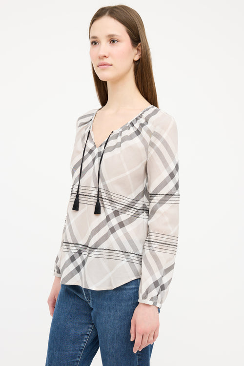 Burberry Grey 
Black Nova Check Tassel Top