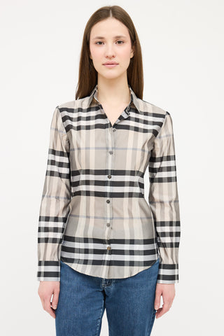 Burberry Grey 
Black Satin Nova Check Shirt