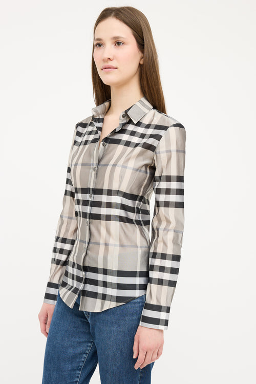 Burberry Grey 
Black Satin Nova Check Shirt