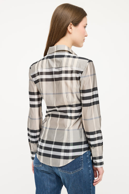 Burberry Grey 
Black Satin Nova Check Shirt