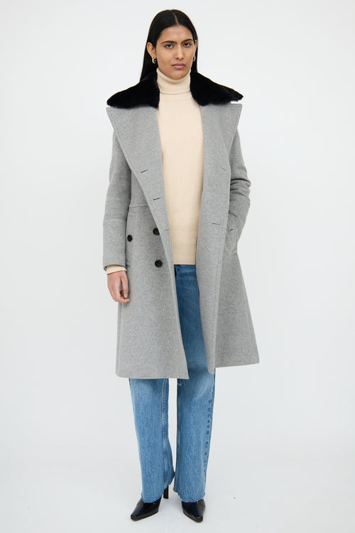 BurberryGrey 
Black Detachable Fur Collar Coat