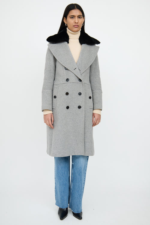 BurberryGrey 
Black Detachable Fur Collar Coat